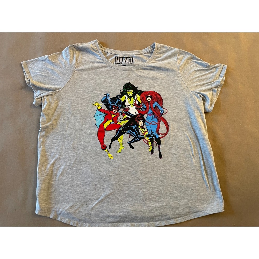 Marvel T-Shirt Women's Size 2X Gray She Hulk Black Widow Spider Woman Comics